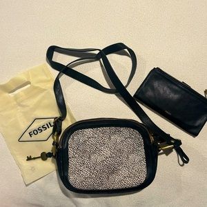 Fossil Black and gold animal print purse and wallet